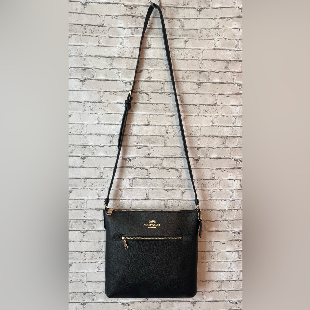 Coach Black Leather Crossbody Bag with Gold Hardware